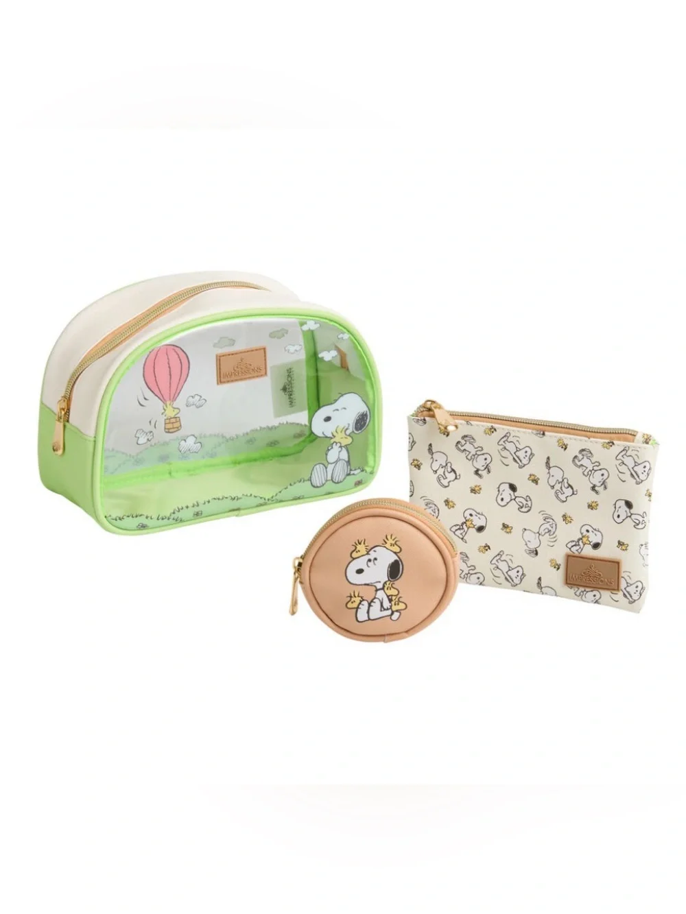 Impressions Vanity Peanuts Snoopy 3-Piece Makeup Bag Travel Pouch Set - Unused!